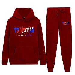 BTBDYDH Tracksuit Y2k Trapstar Anzug Herren 2-teilig Trapstar Jogginganzug Herbst Trapstar Logo Trainingsanzug Sportanzug Leichte Tracksuit Unisex Jogging Anzug Set Hoodie und Hose y2k 110-Tiefrot M von BTBDYDH