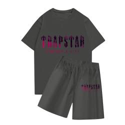 BTBDYDH Trapstar T-Shirt Damen Trainingsanzüge 2-teiliger Kurzarm-T-Shirt-Anzug Trapstar Logo bedruckter Herren-Trainingsanzug Jogginganzug und Shorts T-Shirt-Set Unisex (01-Dunkelgrau,M) von BTBDYDH