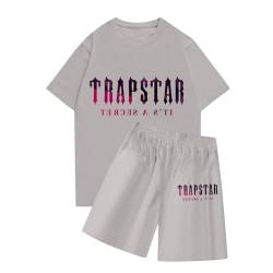 BTBDYDH Trapstar T-Shirt Damen Trainingsanzüge 2-teiliger Kurzarm-T-Shirt-Anzug Trapstar Logo bedruckter Herren-Trainingsanzug Jogginganzug und Shorts T-Shirt-Set Unisex (01-Grau,M) von BTBDYDH