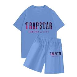 BTBDYDH Trapstar T-Shirt Damen Trainingsanzüge 2-teiliger Kurzarm-T-Shirt-Anzug Trapstar Logo bedruckter Herren-Trainingsanzug Jogginganzug und Shorts T-Shirt-Set Unisex (01-Himmelblau,XL) von BTBDYDH