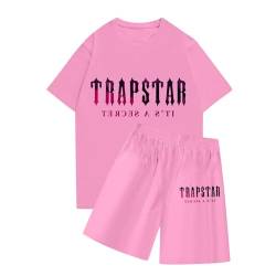 BTBDYDH Trapstar T-Shirt Damen Trainingsanzüge 2-teiliger Kurzarm-T-Shirt-Anzug Trapstar Logo bedruckter Herren-Trainingsanzug Jogginganzug und Shorts T-Shirt-Set Unisex (01-Rosa,M) von BTBDYDH