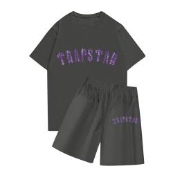 BTBDYDH Trapstar T-Shirt Damen Trainingsanzüge 2-teiliger Kurzarm-T-Shirt-Anzug Trapstar Logo bedruckter Herren-Trainingsanzug Jogginganzug und Shorts T-Shirt-Set Unisex (02-Dunkelgrau,S) von BTBDYDH