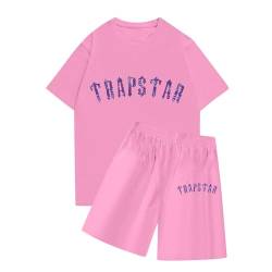 BTBDYDH Trapstar T-Shirt Damen Trainingsanzüge 2-teiliger Kurzarm-T-Shirt-Anzug Trapstar Logo bedruckter Herren-Trainingsanzug Jogginganzug und Shorts T-Shirt-Set Unisex (02-Rosa,M) von BTBDYDH
