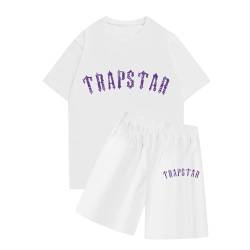 BTBDYDH Trapstar T-Shirt Damen Trainingsanzüge 2-teiliger Kurzarm-T-Shirt-Anzug Trapstar Logo bedruckter Herren-Trainingsanzug Jogginganzug und Shorts T-Shirt-Set Unisex (02-Weiß,L) von BTBDYDH