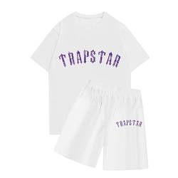 BTBDYDH Trapstar T-Shirt Damen Trainingsanzüge 2-teiliger Kurzarm-T-Shirt-Anzug Trapstar Logo bedruckter Herren-Trainingsanzug Jogginganzug und Shorts T-Shirt-Set Unisex (02-Weiß,S) von BTBDYDH