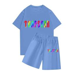 BTBDYDH Trapstar T-Shirt Damen Trainingsanzüge 2-teiliger Kurzarm-T-Shirt-Anzug Trapstar Logo bedruckter Herren-Trainingsanzug Jogginganzug und Shorts T-Shirt-Set Unisex (03-Blau,S) von BTBDYDH