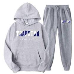 Trapstar Tracksuit Trapstar Jogginganzug für Herren Lose Hoodies Tracksuit Y2K für Herren Unisex Hip Hop Trainingsanzüge für Männer Lässig Oberteile und Sportanzug Trapstar Anzug 02-Hellgrau S von BTBDYDH