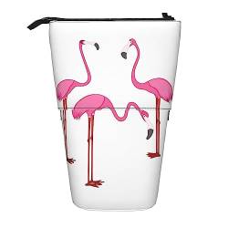 BTCOWZRV Aquarell-Flamingo-Federmäppchen, bedruckt, Stehendes Federmäppchen, Teleskop-Bleistift-Halter-Etui, niedliches Schreibwaren-Etui, Büro-Organizer mit Reißverschluss, Schwarz , Einheitsgröße von BTCOWZRV