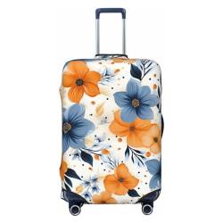 BTCOWZRV Gepäckabdeckung mit blauen und orangen Blumen, elastisch, waschbar, kratzfest, Reisegepäckabdeckung, staubdicht, tragbar, passend für 45,7 - 81,3 cm (18 - 32 Zoll) Gepäck, Schwarz , L von BTCOWZRV