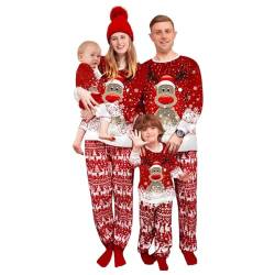 Weihnachten Familie Pyjama Set Lange Sleepwear Nachtwäsche Ärmel Niedlich Elch Druck Rundhal Sausschnitt Plaid Schlafanzug Family Loungewear Outfit Geeignet Für Damen Herren Kinder und Baby Rot von BTONGE