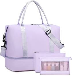 BTOOP Damen Reise-Wochenendtasche Gepäck-Handgepäck, Lila + Make-up-Taschen, 3 Stück von BTOOP
