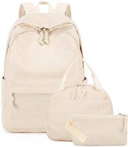 BTOOP Schulrucksäcke für Teenager, Mädchen, Büchertaschen, leicht, Segeltuch, Schulranzen-Set, Kordsamt - Beige, Rucksack von BTOOP