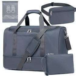 BTOOP Weekender Reisetasche für Herren und Damen, Sporttasche mit Schuhfach, Tragetasche für Flugzeuge, Grau, 4 Stück, Reisetasche von BTOOP