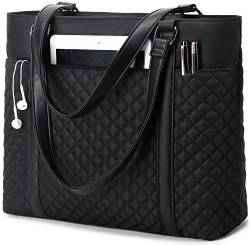 Damen Laptop Tragetasche für Arbeit Canvas Handtasche Geldbörse Schultertasche Leichte Canvas Laptop Tasche für 15,6 Zoll, schwarz gesteppt von BTOOP