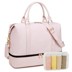 Damen-Reisetasche aus Segeltuch, Handgepäck, Übernachtung, Reisetasche, Strandtasche, Rosa + geteilte Flasche, 2 Sets von BTOOP