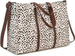 Laptop-Tragetasche für Damen, Arbeit, 15,6 Zoll, Segeltuch, Umhängetasche, Computer, Kuriertasche, Lehrer, Handtasche, Büro, Aktentasche, Leopard - Aprikose, Large von BTOOP