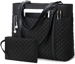 Laptop-Tragetasche für Damen, Lehrer, Schultertaschen, passend für 15,6 Zoll (39,6 cm), Computer, Arbeit, Geldbörse, Büro, Aktentasche, Handtasche, 2-teiliges Set, Schwarz-gesteppt, 2 Stück, von BTOOP