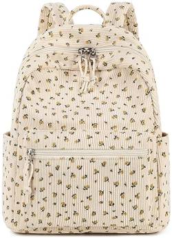 Mini-Rucksack für Damen und Mädchen, wasserabweisend, kleiner Rucksack, Geldbörse, Schultertasche für Damen, Erwachsene, Kinder, Schule, Reisen, Cord-beige Floral, Small von BTOOP