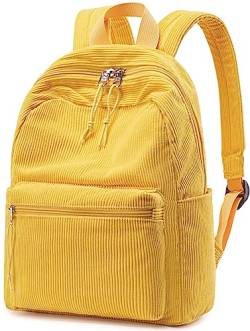 Mini-Rucksack für Damen und Mädchen, wasserabweisend, kleiner Rucksack, Geldbörse, Schultertasche für Damen, Erwachsene, Kinder, Schule, Reisen, Cord, Gelb, Tagesrucksäcke von BTOOP