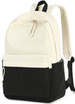 Schulrucksack für Teenager, große Cord-Büchertasche, leicht, für Mädchen und Jungen, lässig, High School, College, 43,2 cm (17 Zoll), Laptop-Reisetasche, Cord-weiß+schwarz, 17 inch von BTOOP