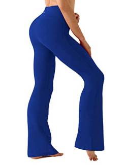 BUBBLELIME 73,7 cm/78,7 cm/83,8 cm/88,9 cm/94 cm, 3 Stile Damen Hohe Taille Bootcut Yogahose Basic/Out Taschen Workout Flare Bauchkontrolle, Basic Nylon_Bright_Blue, M von BUBBLELIME