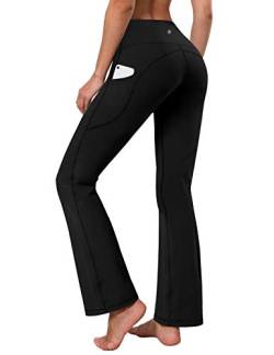 BUBBLELIME 73,7 cm/78,7 cm/83,8 cm/88,9 cm Damen Basic/Seitentaschen Bootcut Yogahose Bauchkontrolle Workout Laufleggings - Schwarz - L-84 cm Schrittlänge von BUBBLELIME