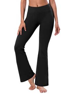 BUBBLELIME 73,7 cm / 78,7 cm / 83,8 cm / 88,9 cm 3 Stile Damen Bootcut Yogahose Basic Rückentasche Gerades Bein Weich Workout Flare Bauchkontrolle - Schwarz - XXL x 35L von BUBBLELIME