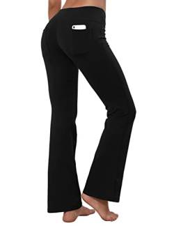 BUBBLELIME 73,7 cm / 78,7 cm / 83,8 cm / 88,9 cm 3 Stile Damen Bootcut Yogahose Basic Rückentasche Gerades Bein Weich Workout Flare Bauchkontrolle - Schwarz - XXL x 37L von BUBBLELIME