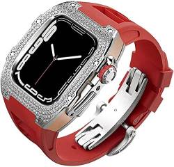 BUDAY Diamant-Uhrenabdeckung, Titanlegierung, Gummiband, für Apple Watch Serie 8/7/6/5/4/SE, Ersatzgehäuse und Armband, für iWatch 45/44 mm, Edelstahl-Mod-Kit, 44mm, Achat von BUDAY