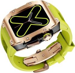 BUDAY Uhrenarmband aus Titanlegierung, 44 mm, 45 mm, Gummiband, für Apple Watch Ultra 8, 7, 6, 5, 4, SE-Serie, Ersatzteil, Sportarmbänder, Uhrengehäuse, Metallkrone, Lünette, Mod Kit-Zubehör, 44MM, von BUDAY