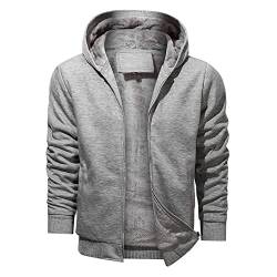 BUGGOF Casual Jacke Herren Plus Fleece Verdicken Warm Kapuzenjacke Herren Herbst Winter Einfarbig Kälte Jacke Herren Sport Lose Komfortabel Zip Jacke Herren A-Grey L von BUGGOF