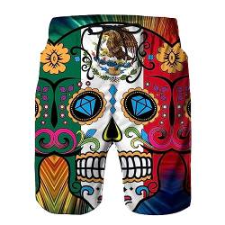 Mexican Sugar Skull Herren Sommer Strand Shorts Athletic Trunks, Weiss/opulenter Garten, M von BUGKHD