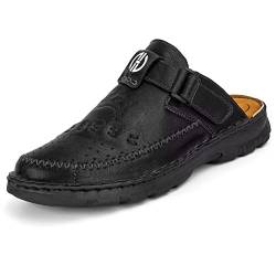 BUGUKI Herren Pantoletten Leder Clogs Sommer Sandalen Geschlossen Sandaletten Männer Weiche Dicke Sohle Schwarz gr 41 von BUGUKI