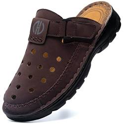 BUGUKI Sandalen Herren Leder Clogs Sommer Pantoletten Geschlossen Sandaletten Männer Gartenschuhe Dunkel Braun Größe 40 von BUGUKI