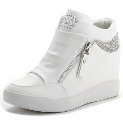 BUGUKI Sneaker Keilabsatz Damen Plateau Mode Freizeitschuhe Wedges Turnschuhe für Frauen Weiß Größe 40, 260 von BUGUKI