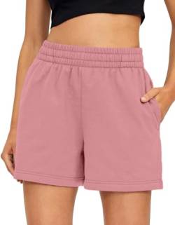 BUHIM Shorts Damen Kurze Hose Sommer Sport Shorts Baumwolle Casual Kurz Jogginghose Sporthose Bequeme High Waist Running Shorts mit Taschen (Rosa, M) von BUHIM