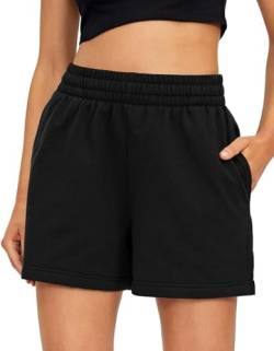 BUHIM Shorts Damen Kurze Hose Sommer Sport Shorts Baumwolle Casual Kurz Jogginghose Sporthose Bequeme High Waist Running Shorts mit Taschen (Schwarz, L) von BUHIM