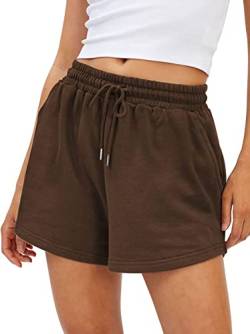 BUHIM Shorts Damen Sommer Sport Shorts Lässige Kurze Hose Baumwolle High Waist Running Shorts Gym Fitness Shorts Kurz Sporthose Jogginghose (Braun, L) von BUHIM