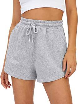 BUHIM Shorts Damen Sommer Sport Shorts Lässige Kurze Hose Baumwolle High Waist Running Shorts Gym Fitness Shorts Kurz Sporthose Jogginghose (Hellgrau, S) von BUHIM