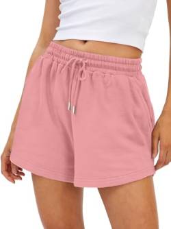 BUHIM Shorts Damen Sommer Sport Shorts Lässige Kurze Hose Baumwolle High Waist Running Shorts Gym Fitness Shorts Kurz Sporthose Jogginghose (Rosa, M) von BUHIM