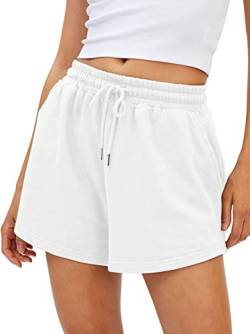 BUHIM Shorts Damen Sommer Sport Shorts Lässige Kurze Hose Baumwolle High Waist Running Shorts Gym Fitness Shorts Kurz Sporthose Jogginghose (Weiß, M) von BUHIM