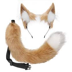 BUHIM Tier Ohr Stirnband Wolf Ohr Fuchs Ohr Stirnband Simulation Tier Stirnband (F Hellbraun Ohren schwanz) von BUHIM