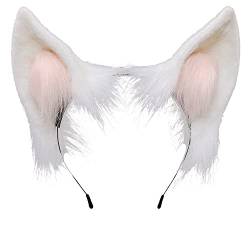 BUHIM Tier Ohr Stirnband Wolf Ohr Fuchs Ohr Stirnband Simulation Tier Stirnband (Fuchs Weiß) von BUHIM