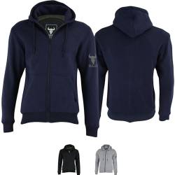 BULLDT Herren Motorrad Hoodie mit Protektoren 100% Aramid schutz Kapuzenpullover motorradhoodie Motorradjacke Schutzjacke Marineblau - 54 von BULLDT