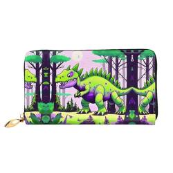 BUNAL Grüne Dinosaurier-Multifunktions-Brieftasche, minimalistisches Design, 12 Kreditkartenfächer, mehrschichtiger Faltschutz für Ihre Karten und Essentials, Schwarz, Einheitsgröße von BUNAL