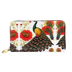 BUNAL Pfauenrote Blume, stilvolle multifunktionale Brieftasche, minimalistisches Design, 12 Kreditkartenfächer, mehrschichtiger Faltschutz für Ihre Karten und wichtige Dinge, Schwarz, Einheitsgröße von BUNAL