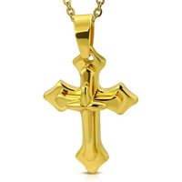 BUNGSA Anhänger Set Anhänger 3D Kreuz Gold aus Edelstahl Unisex (1-tlg), Pendant Halsketten von BUNGSA
