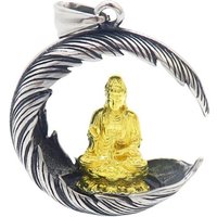 BUNGSA Anhänger Set Anhänger Goldener Buddha mit Feder silber aus Edelstahl Unisex (1-tlg), Pendant Halsketten von BUNGSA