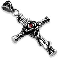 BUNGSA Anhänger Set Anhänger Kreuz mit rotem Kristall Silber aus Edelstahl Unisex (1-tlg), Pendant Halsketten von BUNGSA