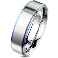 BUNGSA Fingerring Ring Silber gebürstet mit Regenbogen Außenringen Edelstahl Unisex (Ring, 1-tlg), Damen Herren von BUNGSA